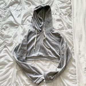 Naked Wardrobe Grey Velour Cropped Hoodie